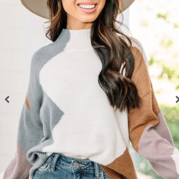 Gilli Women's Color Block Geometric Pattern Mock Neck Soft Sweater Medium - Picture 2 of 4